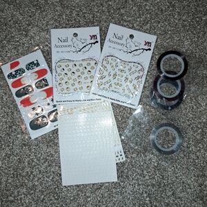 YM Nail Accessory Gold & White Nail Art Decals and Tape Set